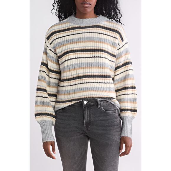 Grandpa Fisherman Striped Chunky Knit Sweater Gray Tan Cream Casual sz XL NWT - Picture 10 of 10